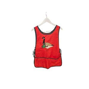 Vintage Mullens Smock Apron With Goose Embroidery Red/Black Adjustable Size